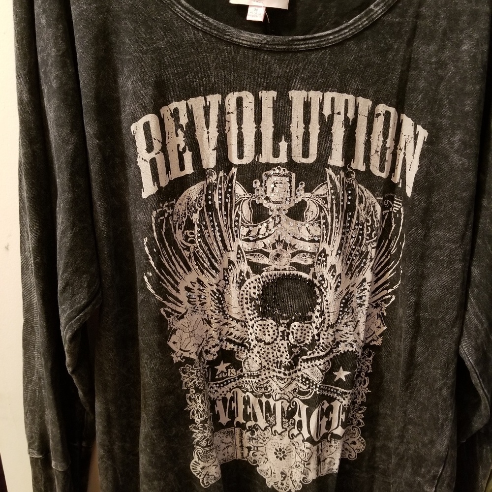 Distressed long sleeve blinged tee